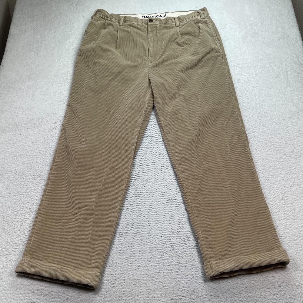 Nautica Pants Men's 40X32 (Fits 40X30) Corduroy Rigger Classic Pleated Cuffed